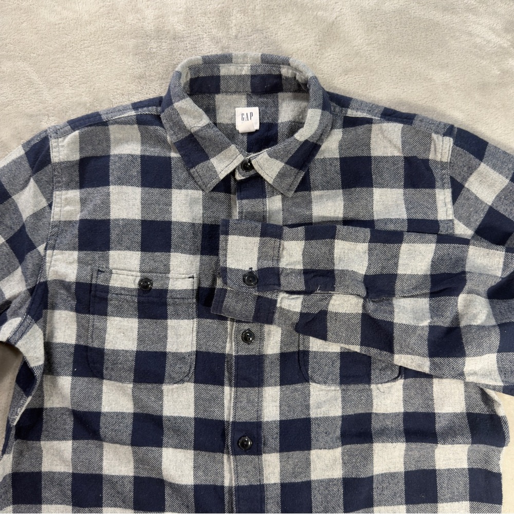 Gap Kids Button Up Shirt Sz 2XL Kids Gray Blue Plaid